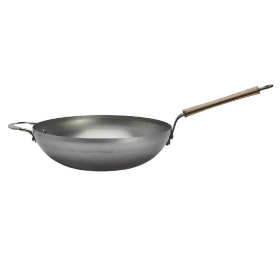 Round wok pan with handles, steel, 32 cm, "Mineral B Bois" - de Buyer