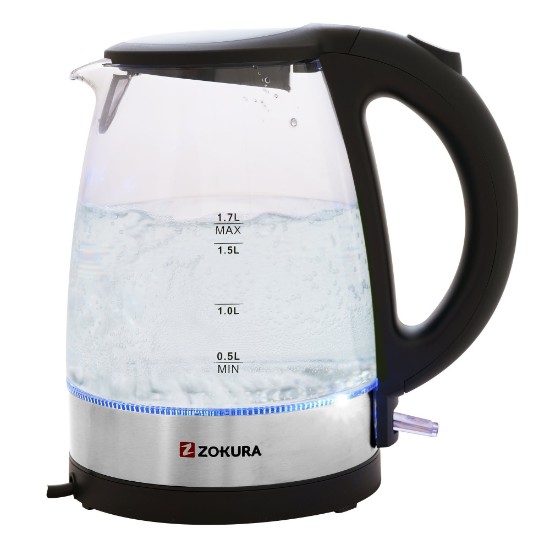 Electric kettle, made of glass, 1.7 L, 2200 W - Zokura