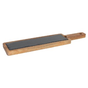 Serving platter, slate, with acacia wood base, 45 x 10.5 cm - Viejo Valle