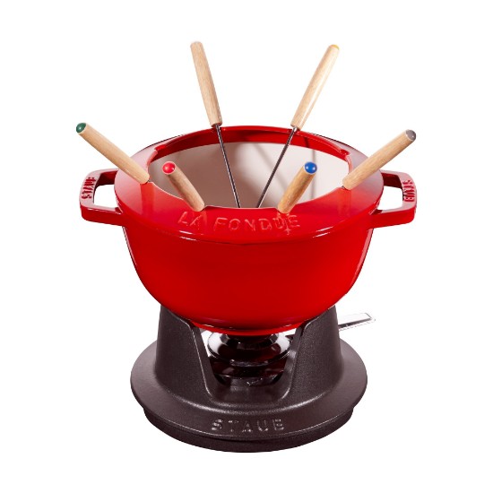 20 cm liti železov fondue set, Cherry - Staub