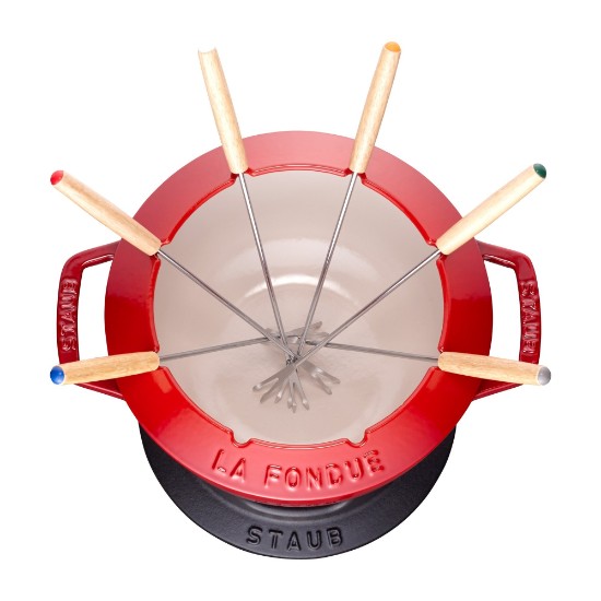 20 cm liti železov fondue set, Cherry - Staub