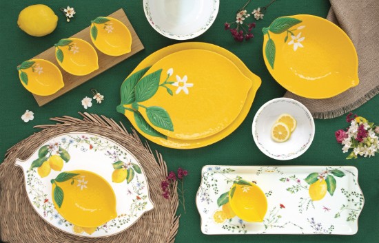 Bowl, porcelain, 22 x 16 cm, "Fleurs et Citrons" - Easy Life