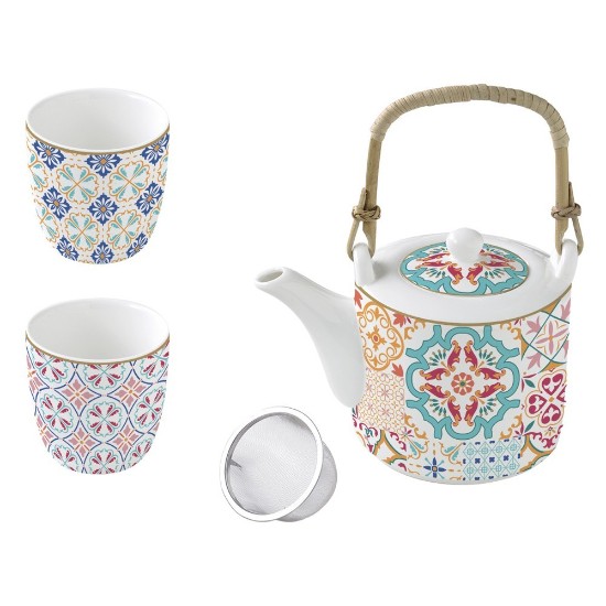 Tetera de porcelana, 600 ml, con infusor y 2 tazas, "Siracusa" - Nuova R2S