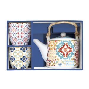 Porcelanowy czajniczek 600 ml z zaparzaczem i 2 filiżankami, "Siracusa" - Easy Life