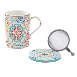 Porcelain mug, 350 ml, with lid and infuser, "Siracusa" - Easy Life