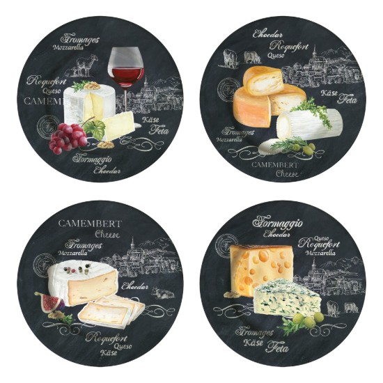 4er Set Servierplatten für Käse, Porzellan, 19 cm, "World of Cheese" - Easy Life