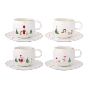 Set of 2 cups with saucers, porcelain, 120 ml, "Let it Snow" - Nuova R2S