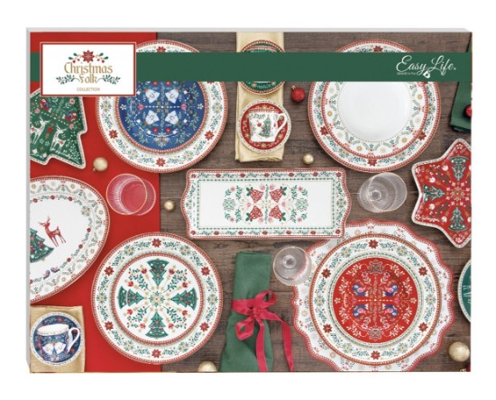 Platter f'forma ta' stilla, porċellana, 22.5 x 22.5 cm, "Christmas Folk" - Nuova R2S