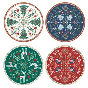 Set of 4 dessert plates, porcelain, 19 cm, "Christmas Folk" - Nuova R2S