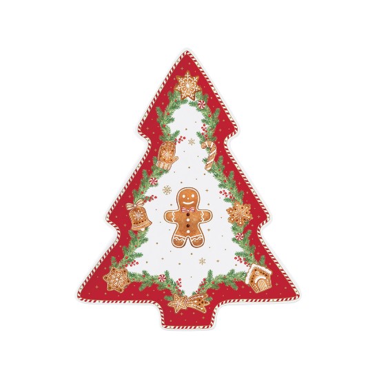 Travessa em forma de árvore de Natal, porcelana, 25,5 × 20,5 cm, "Fancy Gingerbread" - Nuova R2S