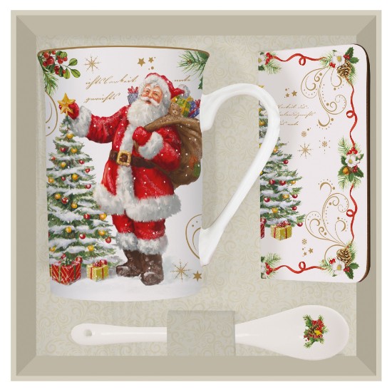 Mug with teaspoon for sugar, and mug holder, porcelain , 250 ml, "Magic Christmas" - Nuova R2S