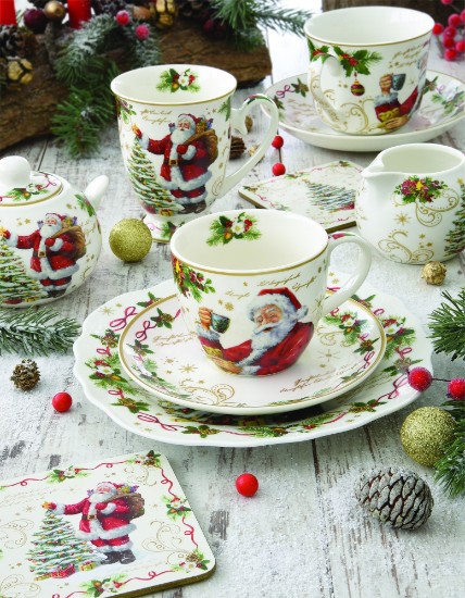 Mug with teaspoon for sugar, and mug holder, porcelain , 250 ml, "Magic Christmas" - Nuova R2S