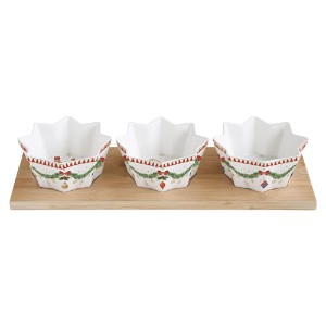 3-piece appetizer bowl set, with bamboo holder, "Magie de Noel" - Nuova R2S