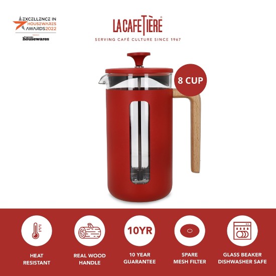 Coffee-maker, made from borosilicate glass, 1L, "Pisa", Red - La Cafetiere