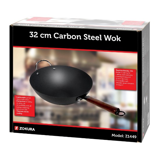 Poêle wok, acier carbone, 32 cm - Zokura