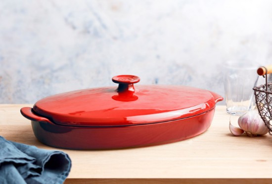 Steam cooking dish, ceramic, 42x25cm/1.9L "PAPILLOTE", Burgundy - Emile Henry