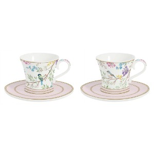 Set of 2 coffee cups with saucers, porcelain, 80 ml, "Birds Melody" - Nuova R2S