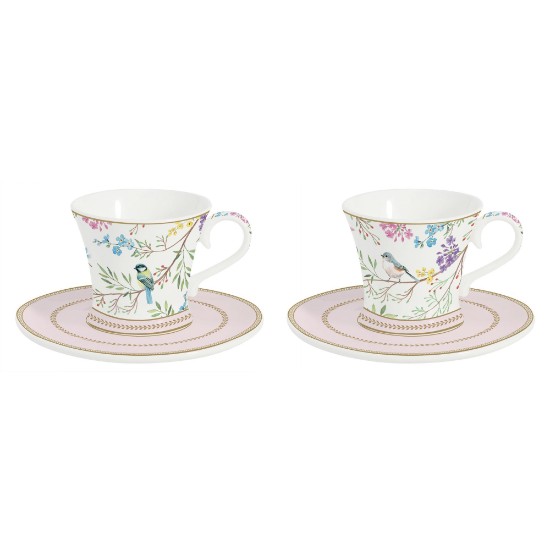 Set 2 tazzine caffè con piattini, porcellana, 80 ml, "Birds Melody" - Nuova R2S