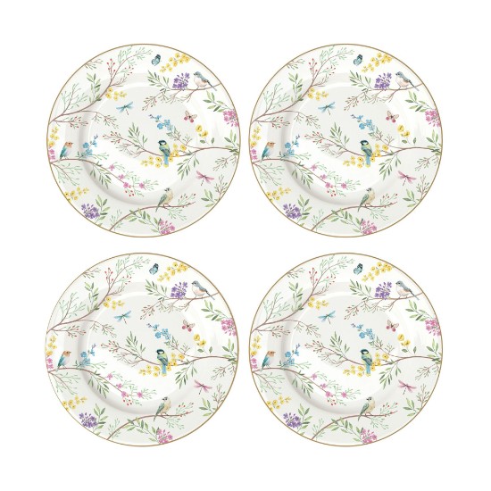 Juego de 4 platos de postre, porcelana, 19 cm, "Birds Melody" - Nuova R2S