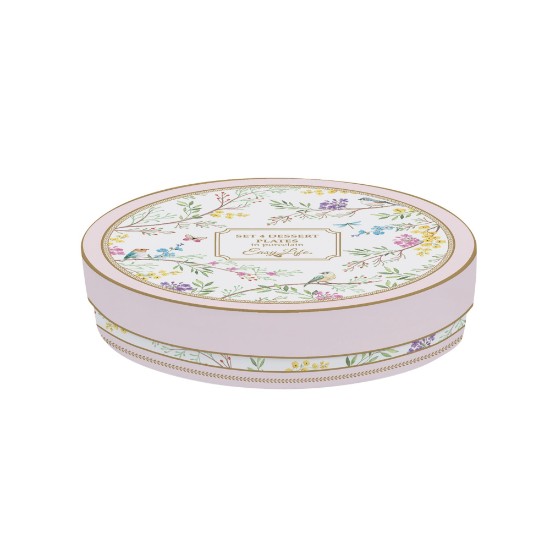 Juego de 4 platos de postre, porcelana, 19 cm, "Birds Melody" - Nuova R2S