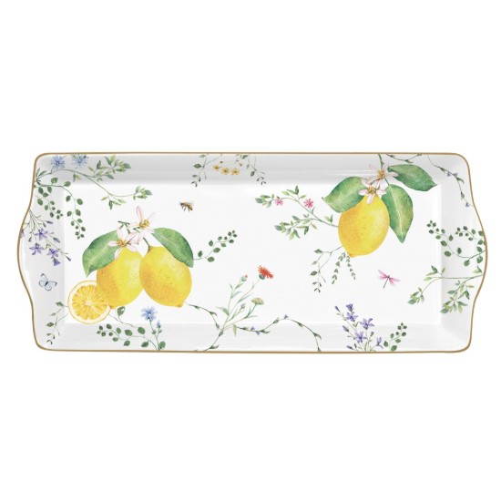 Serving tray, porcelain, 35 x 15 cm, "Fleurs et Citrons" - Easy Life