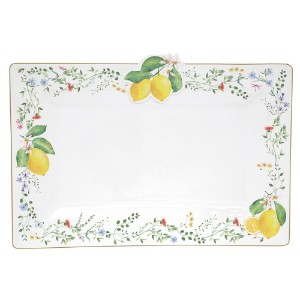 Plateau de service, porcelaine, 36 x 24cm, "Fleurs et Citrons" - Nuova R2S