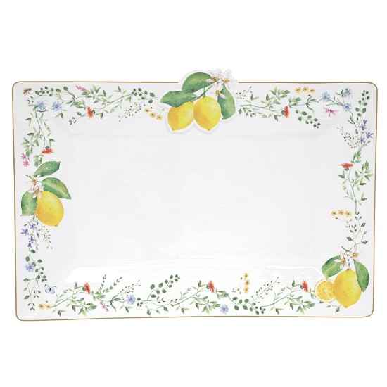 Bandeja de servir, porcelana, 36 x 24cm, "Fleurs et Citrons" - Nuova R2S