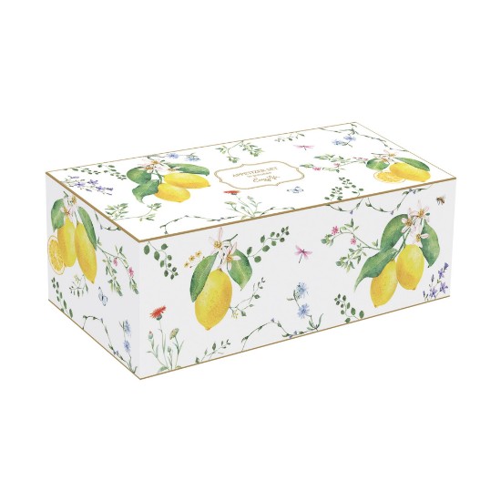 Lot de 4 bols en porcelaine, avec plateau de service en bois, "Fleurs et Citrons" - Nuova R2S