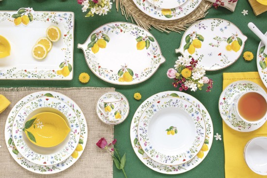 Assiette plate, porcelaine, 26,5 cm, "Fleurs et Citrons" - Nuova R2S