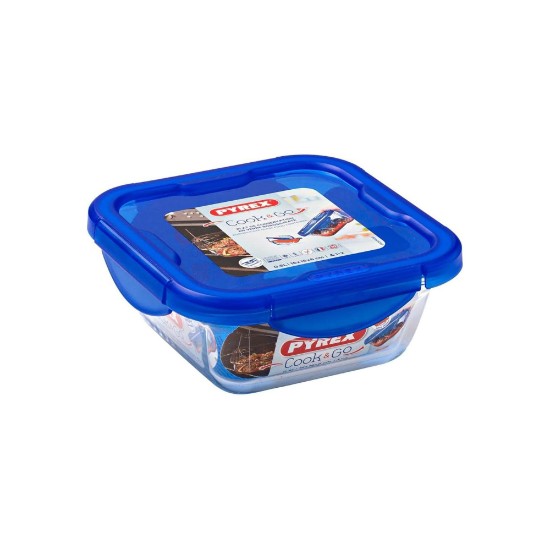 Square food container, with airtight lid, heat-resistant glass, 16x16cm/0.8L, "Cook&Go" - Pyrex