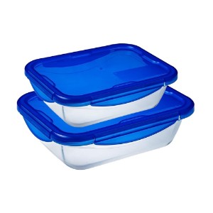 Set od 2 pravougaone posude za hranu, sa hermetički zatvorenim poklopcem, staklom otpornim na toplotu, 0.8L / 1.9L, "Cook & Go" - Pyrex