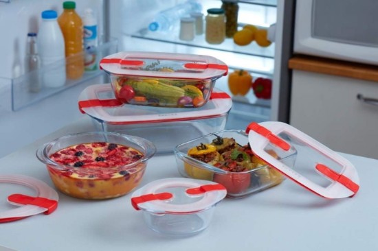 Recipiente quadrado para alimentos, com tampa, vidro resistente ao calor, 25x22cm/2.2L, "Cook&Heat" - Pyrex