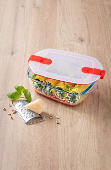 Recipiente rectangular para alimentos, con tapa, vidrio resistente al calor, 23x15cm/1,2L, "Cook&Heat" - Pyrex