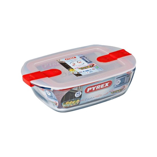 Recipiente rectangular para alimentos, con tapa, vidrio resistente al calor, 23x15cm/1,2L, "Cook&Heat" - Pyrex