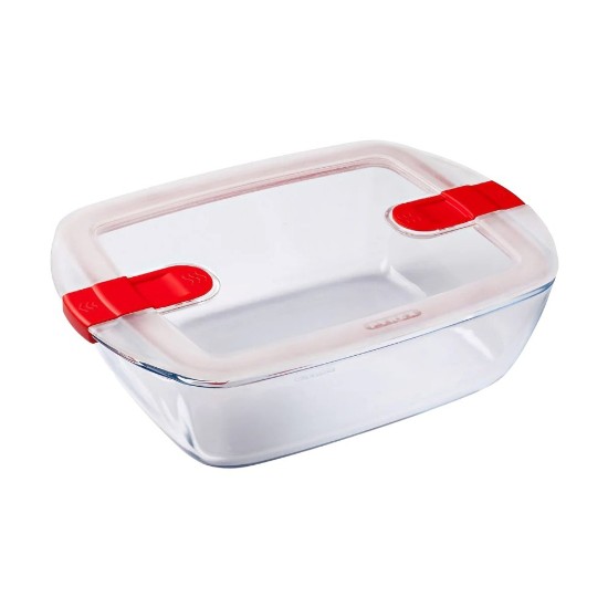 Recipiente rectangular para alimentos, con tapa, vidrio resistente al calor, 28x20cm/2,5L, "Cook&Heat" - Pyrex