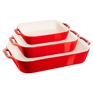 Conjunto de 3 pratos retangulares, cerâmica, Cherry - Staub