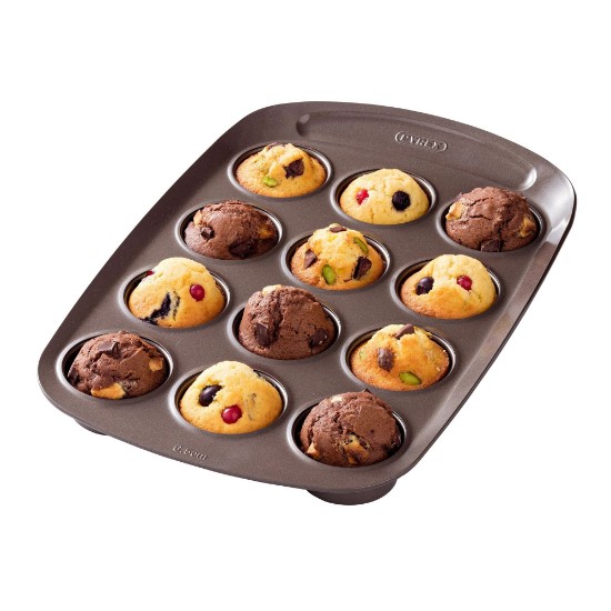 12-compartment muffin baking pan, carbon steel, 38x25.5cm, "Asimetria" - Pyrex