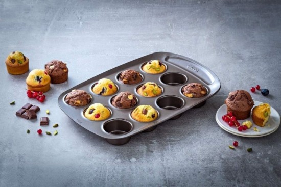 12-compartment muffin baking pan, carbon steel, 38x25.5cm, "Asimetria" - Pyrex