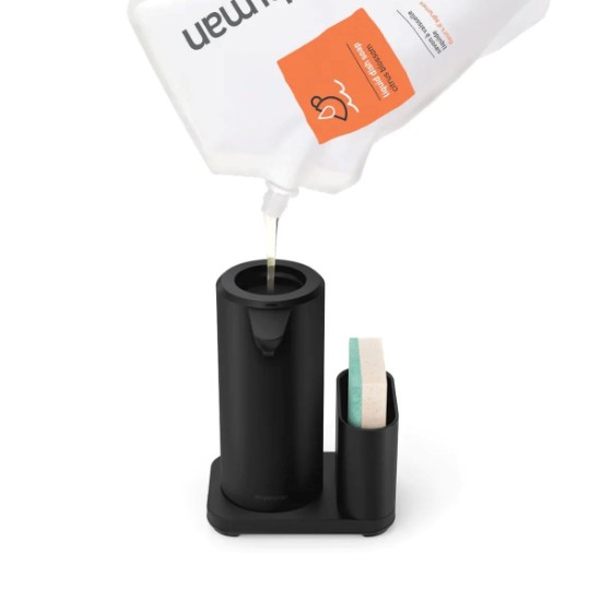 Distributeur de savon avec capteur et porte-éponge, 414 ml, acier inoxydable, Noir - simplehuman