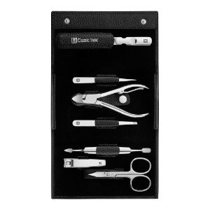 Set de manucure 7 pièces, étui en cuir, avec bouton-pression, Noir - Zwilling Classic Inox