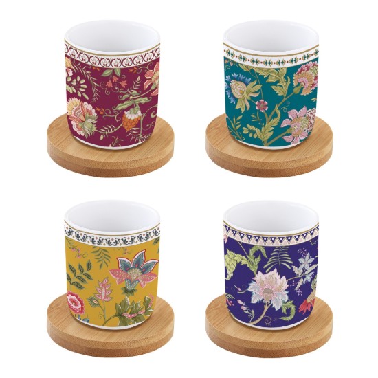 4 porcelāna krūzīšu komplekts, 110 ml, ar bambusa apakštasītēm, "Magie D'Orient" - Easy Life