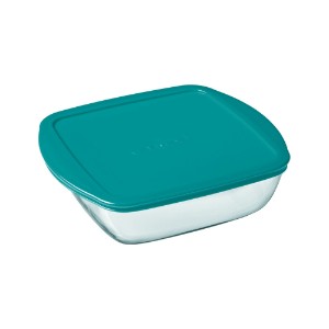 Kontenitur tal-ħażna tal-ikel kwadru, b'għatu, ħġieġ borosilikat reżistenti, 25 x 22 ċm / 2.2 L, "Cook&Store", Blu - Pyrex