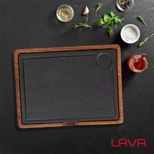 Tanjir za serviranje, livenog gvožđa, sa drvenom podlogom, 33 k 24 cm - LAVA