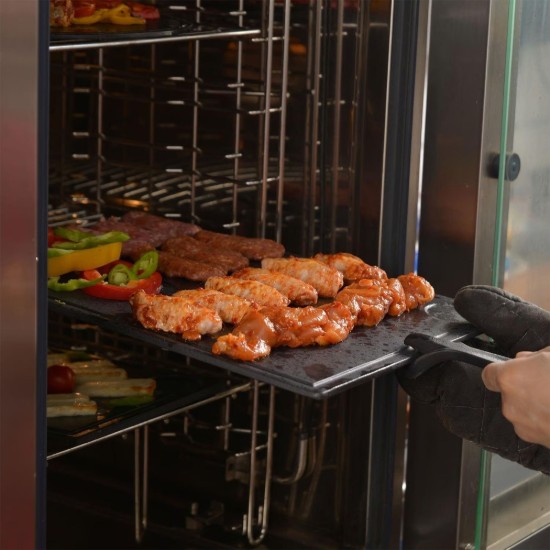 Tanjir za posluživanje, livenog gvožđa, sa drvenom podlogom, 24 k 33 cm - LAVA