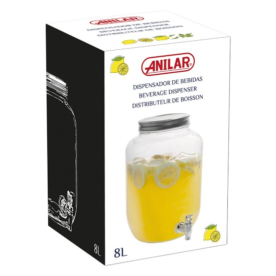 Beverage dispenser, with tap, glass, 8 L - Anilar
