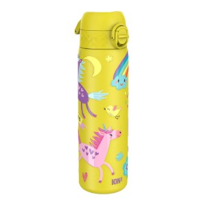 Garrafa de água "Slim" para crianças, aço inoxidável, 600ml, Yellow, Unicorns - Ion8