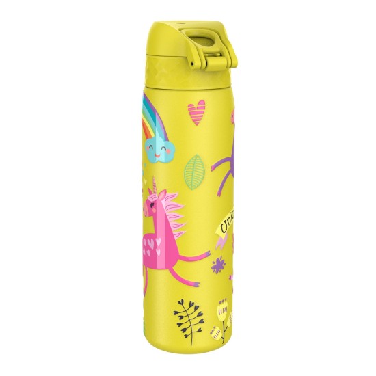 "Slim" vannflaske for barn, rustfritt stål, 600 ml, Yellow, Unicorns - Ion8