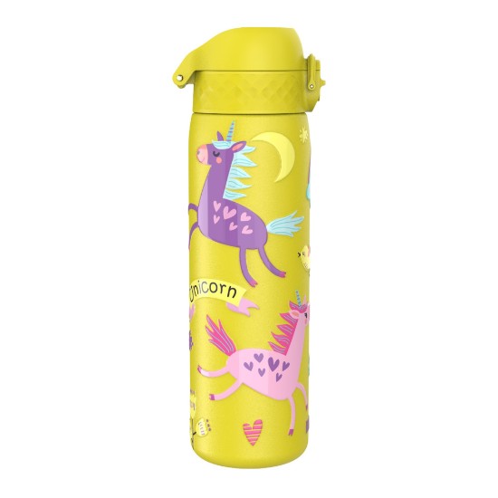 "Slim" vannflaske for barn, rustfritt stål, 600 ml, Yellow, Unicorns - Ion8