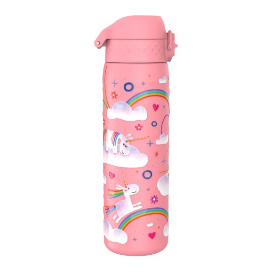 "Slim" vannflaske for barn, rustfritt stål, 600 ml, Unicorn Rainbows - Ion8