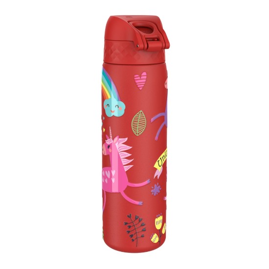 Garrafa de água "Slim" para crianças, aço inoxidável, 600ml, Red, Unicorns - Ion8